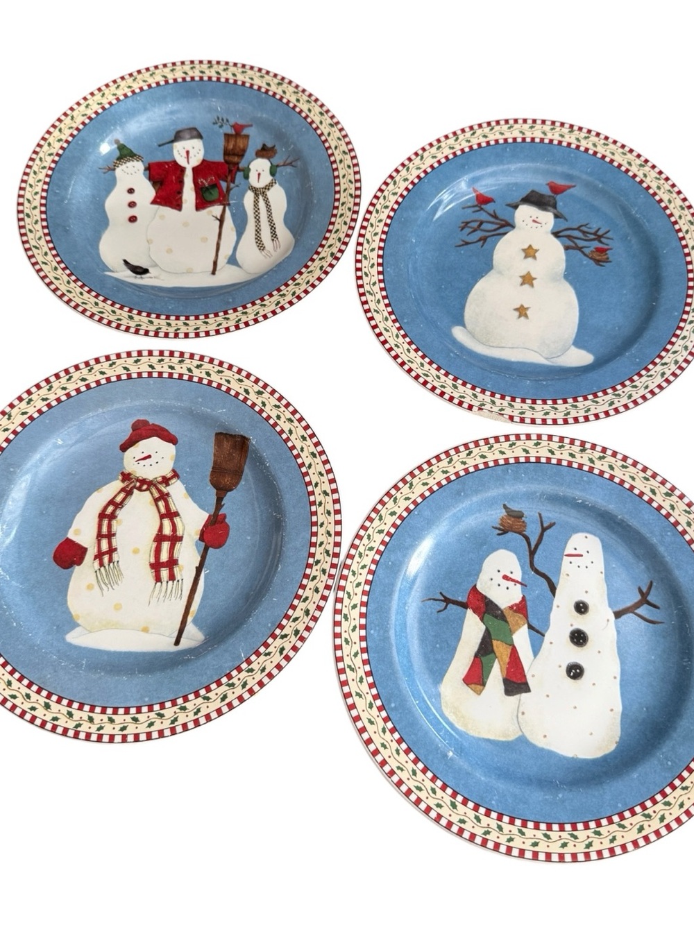 Holiday Snowman Sakura Debbie Mumm Ceramic Salad Plates - Vintage (Set of 4)